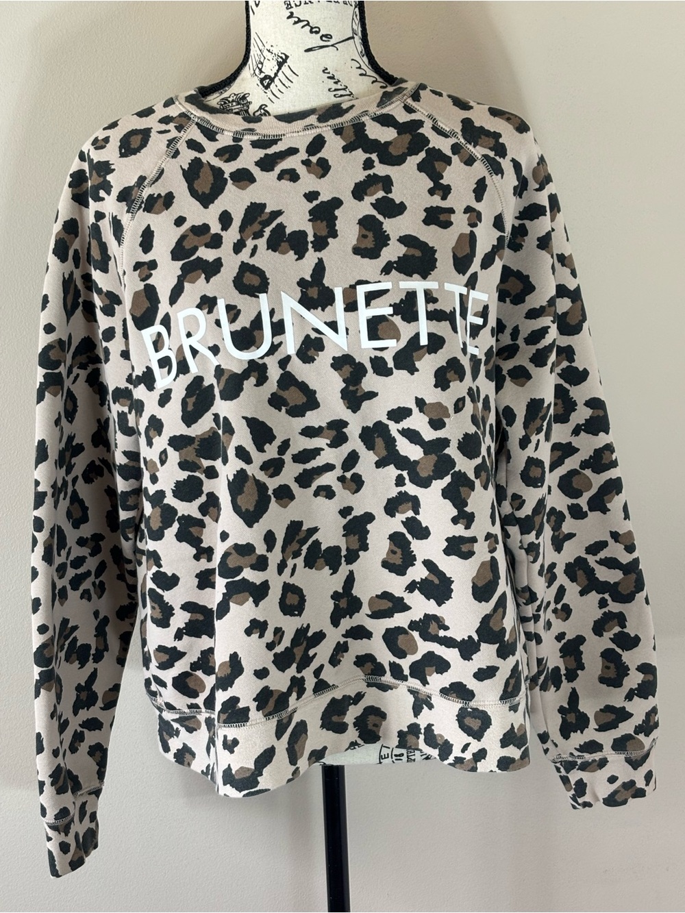 Brunette The Label Taupe, Black & Brown Leopard Crewneck Sz M/L